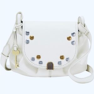 FOSSIL LEATHER GIGI FLAP CROSSBODY WHITE NEW WITH TAGS